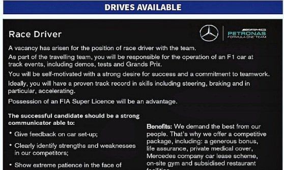 Mercedes, continua la caccia al dopo Rosberg: spunta l'annuncio di lavoro