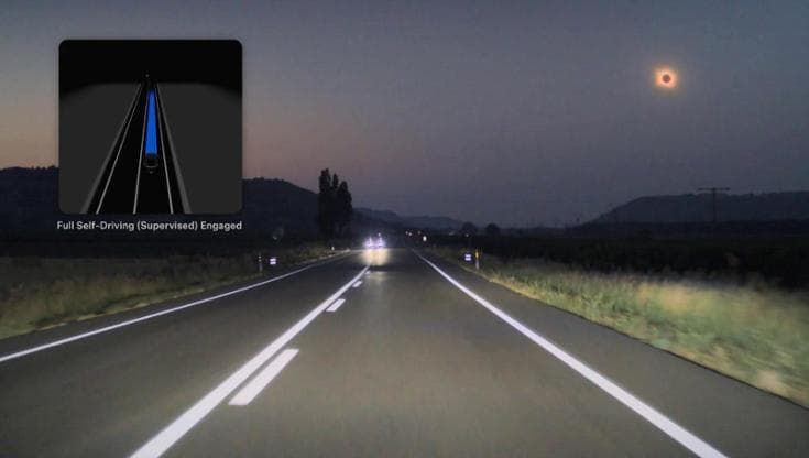 L’eclissi vista da una Tesla: le telecamere dell’auto catturano il buio in Spagna