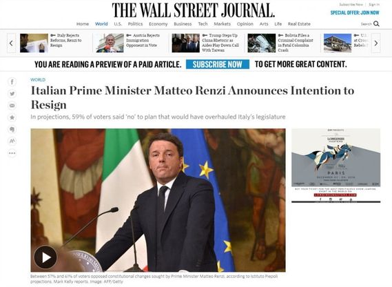 Referendum, Renzi "sconfitto" : dalla Bbc a Sky News è breaking news nel mondo