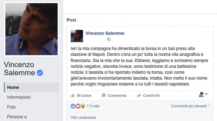 Salemme ringrazia i tassisti napoletani