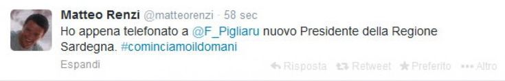 Sardegna, i complimenti di Renzi a Pigliaru: il tweet