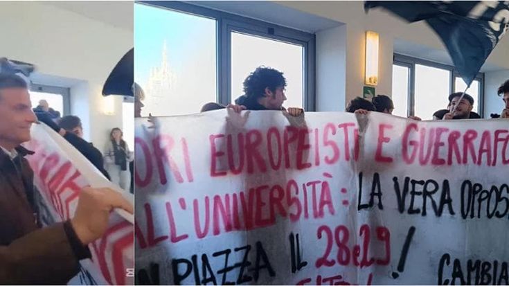 Calenda contestato dagli studenti della Statale: “No alla propaganda guerrafondaia”
