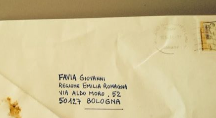 Lettera sporcata di feci<br />spedita a Giovanni Favia