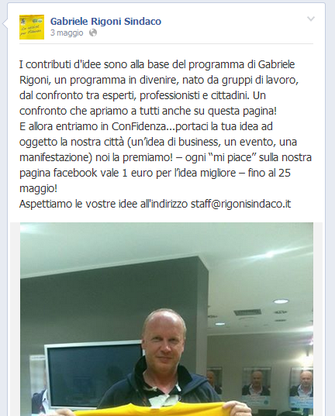 Un euro per ogni "mi piace"<br />Ma la pagina &egrave; di un candidato