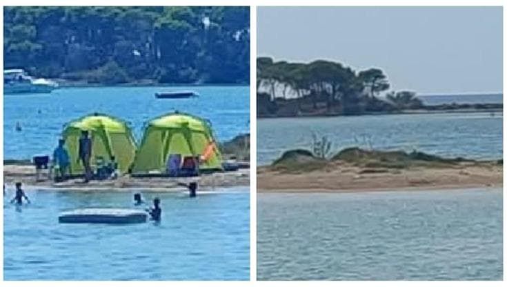 Porto Cesareo, i carabinieri liberano dalle tende l’isolotto occupato: “Simbolo del turismo cafone”