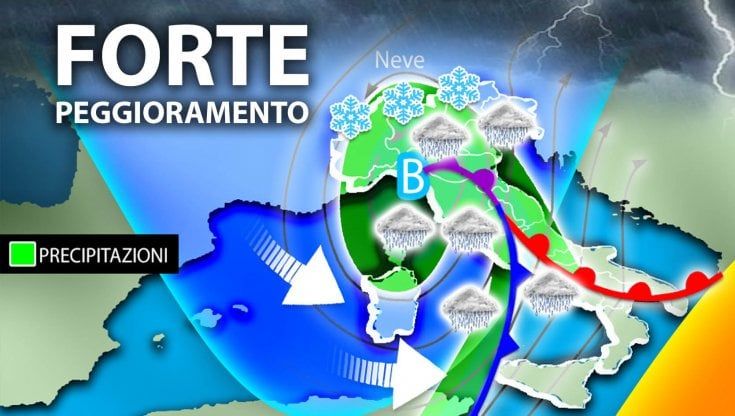 Previsioni meteo, perturbazione atlantica porta pioggia e neve