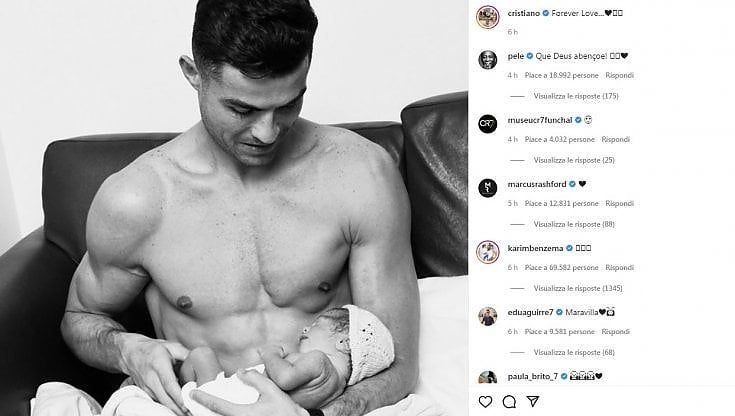 Cristiano Ronaldo e la foto con la figlia neonata. "Forever love"