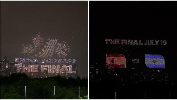 Mondiali, spettacolo di droni con i grattacieli di Manhattan sullo sfondo in attesa della finale