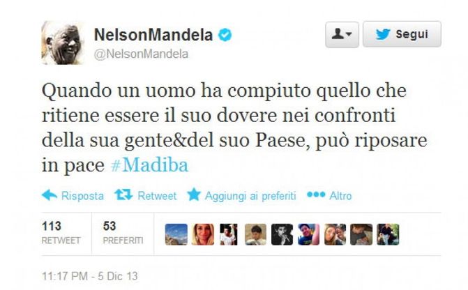 #Mandela, il cordoglio su Twitter