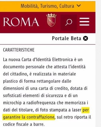 Carte identità elettroniche a prova di contraffazione:  gaffe sul sito del Comune di Roma