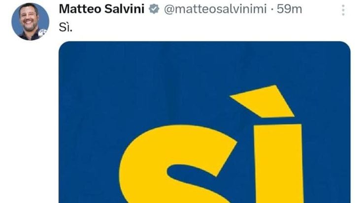 Salvini viola il silenzio elettorale e pubblica su X un post con scritto “Sì”