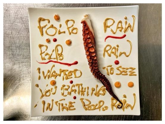 Polpo rain, il piatto dello chef di Evo ad Alberobello è un omaggio alla hit di Prince 