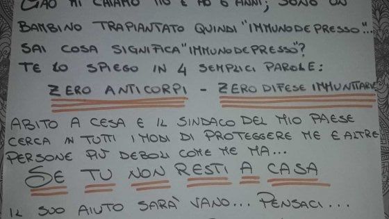  Coronavirus, bimbo trapiantato fa un appello: "Restate a casa"