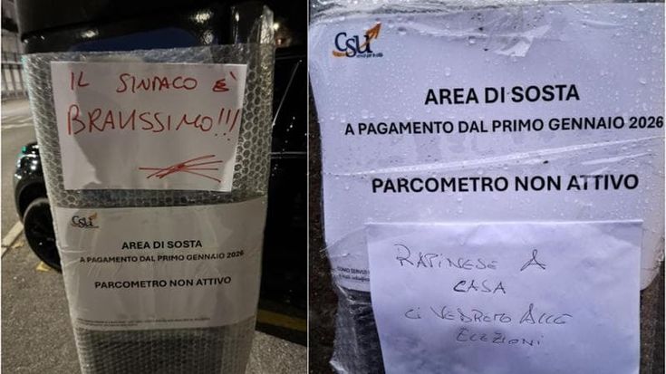 Como, proteste contro le tariffe della sosta: il sindaco Rapinese attacca cartelli per lodarsi