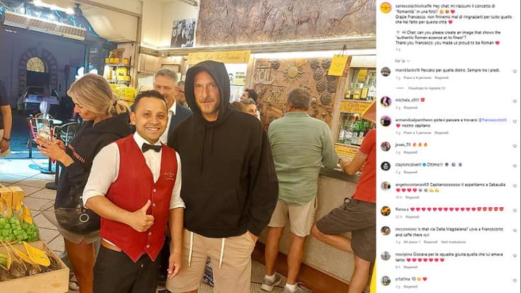Totti al bar Sant’Eustachio, lo scatto è virale: “Grazie Francesco, hai fatto tanto per Roma”