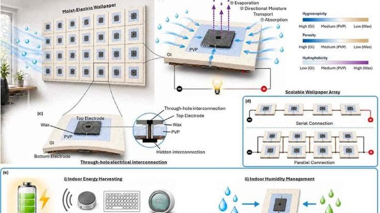 La carta da parati che assorbe umidità e produce elettricità