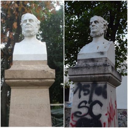 Vandalizzato e deturpato il busto di Luigi Settembrini nella Villa Comunale
