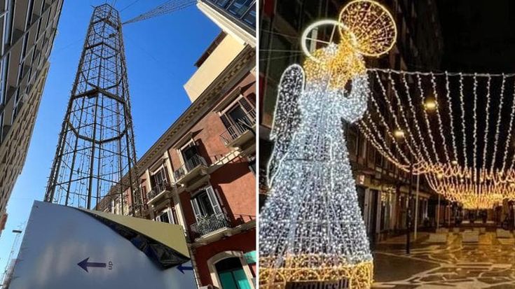 Dal 'tetto di stelle' alle colonne, via Sparano si prepara al Natale: luminarie diventano verticali