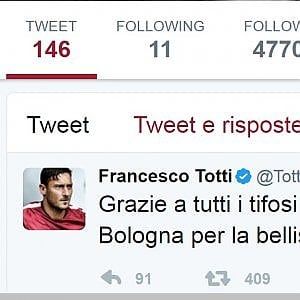 Totti ringrazia Bologna per l'ovazione del Dall'Ara