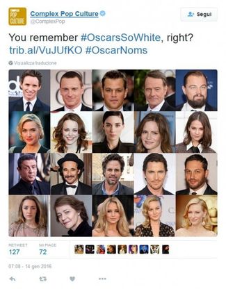 Nessun candidato di colore agli Oscar: l'hashtag di protesta è #OscarsSoWhite 