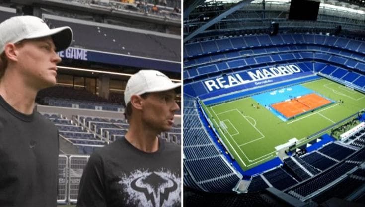 Madrid, il Santiago Bernabeu cambia pelle e diventa un campo da tennis: il "test" di Nadal e Sinner