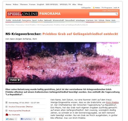 La notizia della tomba segreta di Priebke sui siti internazionali