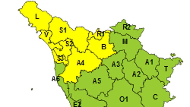 Maltempo, allerta gialla in Toscana dalle 18 di oggi fino a tutto domani per forti temporali