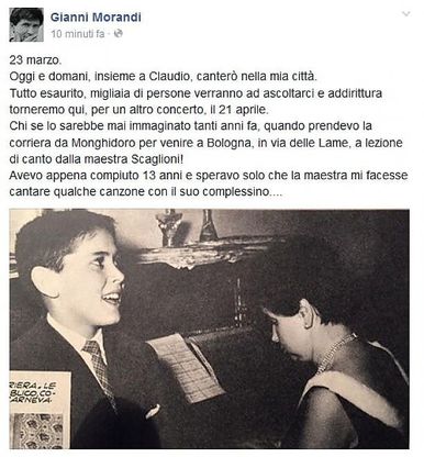 Gianni Morandi stasera canta a Bologna: "Quando prendevo la corriera da Monghidoro..."