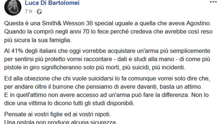 Il figlio di Di Bartolomei: “Un'arma in casa porta guai, per mio padre fu fatale”