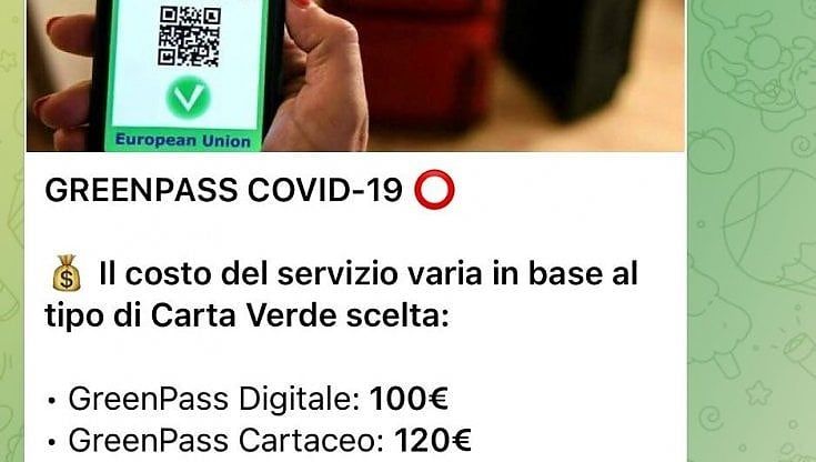 Green Pass senza vaccino in vendita su Telegram per 100 euro: "E non è un fake"