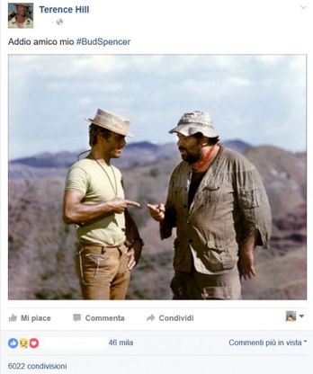 "Addio amico mio". Il saluto di Terence Hill a Bud Spencer