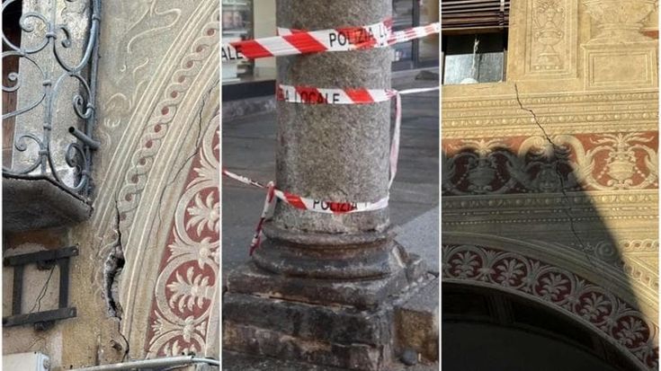 Vigevano, crepe sul porticato di piazza Ducale: i vigili transennano l’area per pericolo crollo