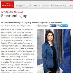Comunali a Roma, sull'Economist spunta la Raggi: "Ha chance di vittoria"
