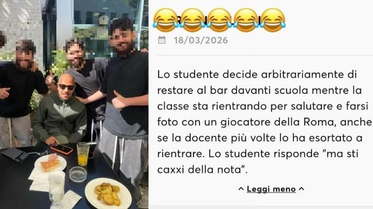 Vede Malen al bar e gli chiede una foto, studente punito. La prof: “Ha risposto ‘sti c…’ alla nota”
