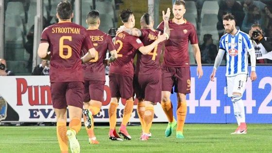 Pescara-Roma 1-4, i giallorossi allungano sul Napoli