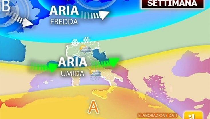 Previsioni meteo, inizio di settimana con vento, pioggia e un po' di neve