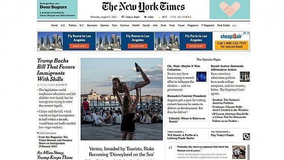 L'allarme del New York Times: "Venezia come la Disneyland del mare"
