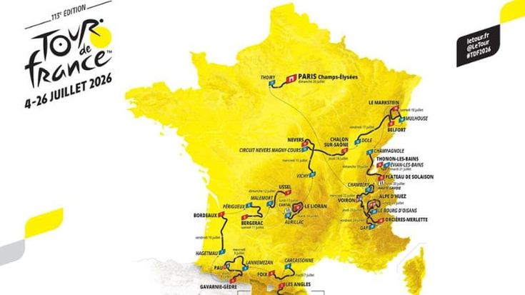 Il percorso del Tour de France 2026: subito i Pirenei, due crono, la doppia scalata all’Alpe d’Huez