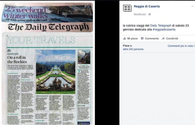 Il Daily Telegraph dedica una pagina alla Reggia di Caserta