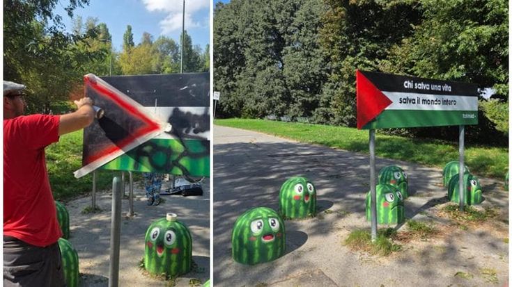 Pao ripristina l’opera sulla Palestina vandalizzata: “Creatività, fantasia e amore contro l’odio”