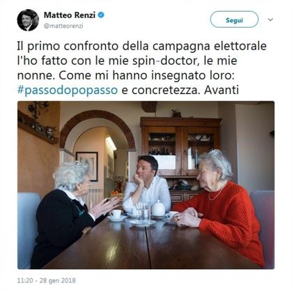 Renzi con le nonne: "Comincio da qui"