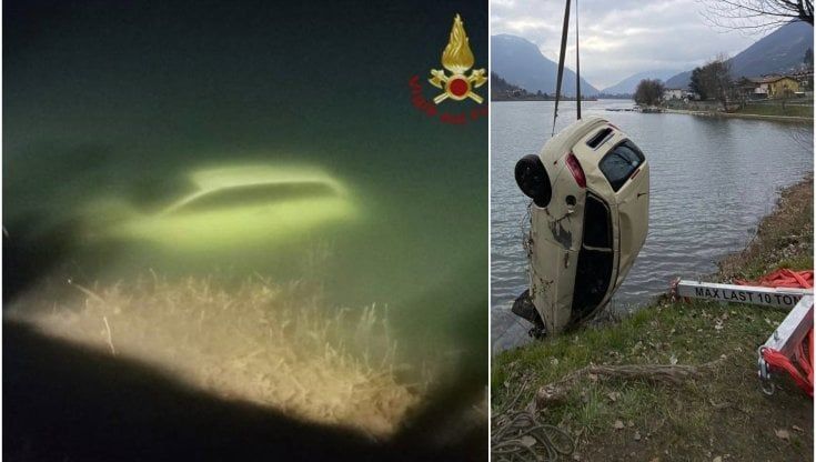 L'auto esce di strada e finisce nel lago di Endine: il 20enne alla guida si salva mentre il mezzo affonda