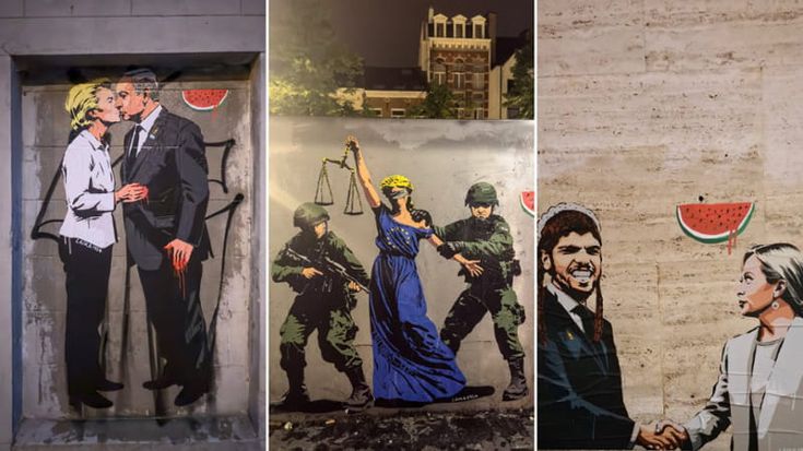 Laika, nuovi murales a Roma e Bruxelles: Meloni con il colono e bacio Netanyahu – von der Leyen