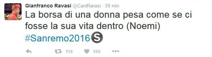 Sanremo 2016, cardinal Ravasi twitta versi di Noemi e Rocco Hunt