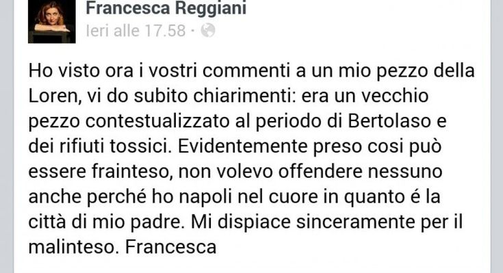 Gaffe su Napoli "che puzza"<br />Francesca Reggiani si scusa
