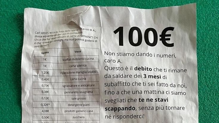 Dal sale alle bollette, in strada il volantino coi debiti del coinquilino fuggito: “Ridacci i soldi”