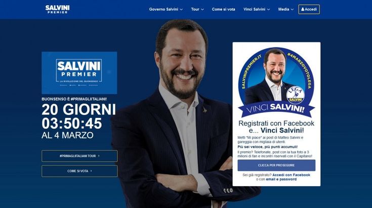 Salvinipremier.it, il nuovo sito con il concorso "Vinci Salvini"