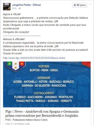 Jorginho, prima convocazione in Nazionale. La gioia incontenibile su Facebook