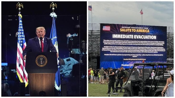Independence day, Trump sul palco dopo il rinvio per il maltempo: “Siamo più ricchi e forti che mai”