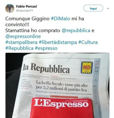Solidarietà dopo l'attacco di Di Maio: "Oggi più che mai compro Repubblica e L'Espresso"